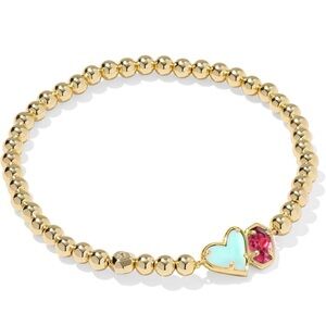 Kendra Scott Ari Heart Emilie Stretch Bracelet in Turquoise and red glass stone.